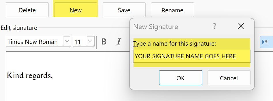 Naming Your Outlook Template