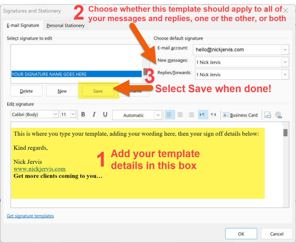Saving Your Outlook Email Template