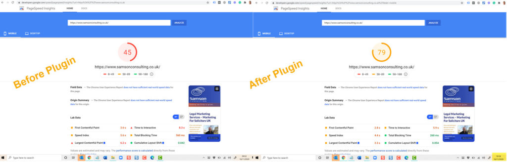 Before And After Comparison WP Rocket Website Page Load Speed Plugin